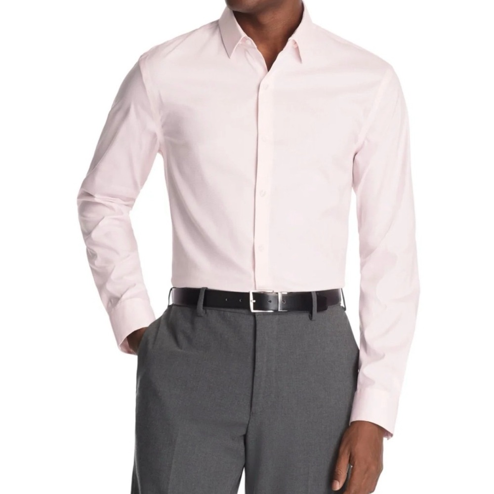 Calvin Klein Men's Gray Lilac Button Collared Dress Shirt